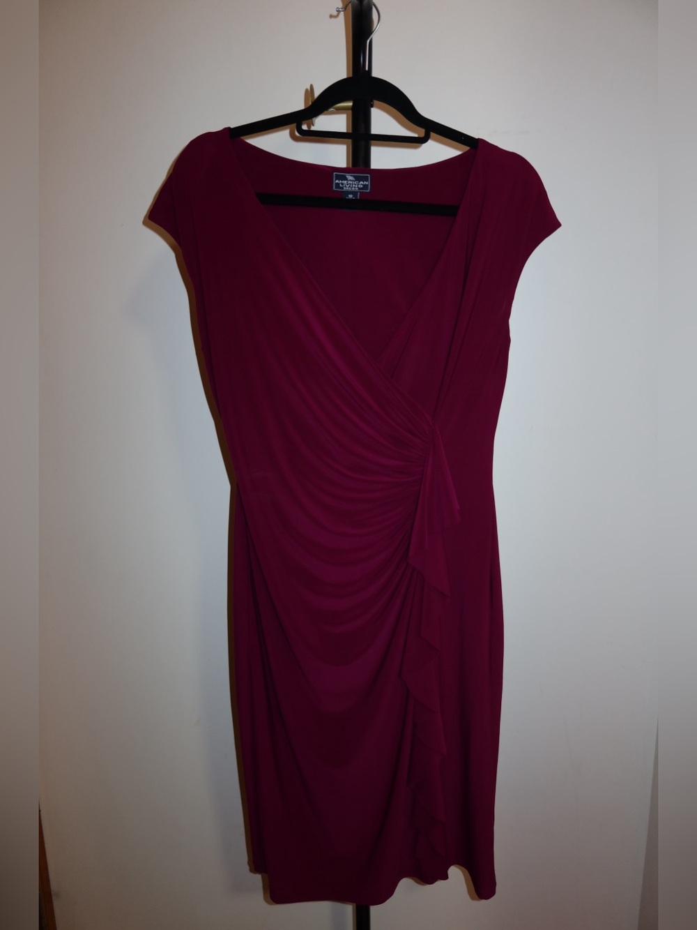American Living Burgundy Faux-Wrap Midi Dress